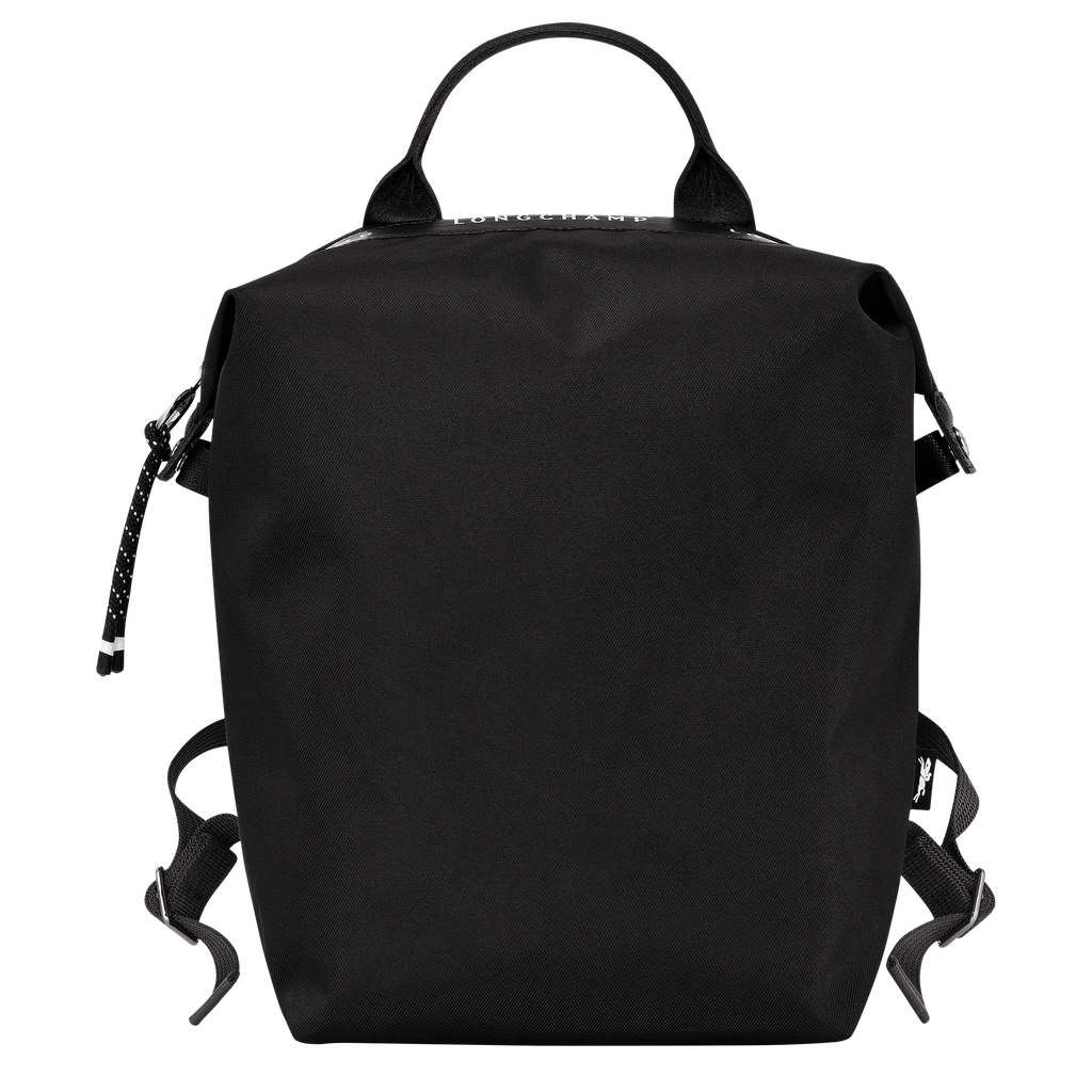 Black Longchamp Le Pliage Energy L backpack with adjustable straps and spacious main compartment, stylish and practical bag.