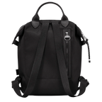Black Longchamp Le Pliage Energy L backpack with sleek design and sturdy straps, displayed on a plain background.