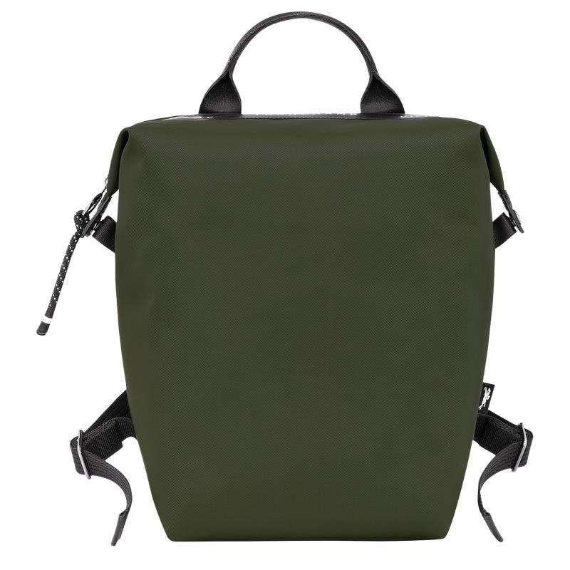 Longchamp Le Pliage Energy L backpack in khaki fabric, showing its spacious design and sturdy straps.