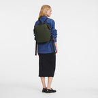 Longchamp Le Pliage Energy L backpack in khaki with sleek design, featuring adjustable straps and spacious main compartment.