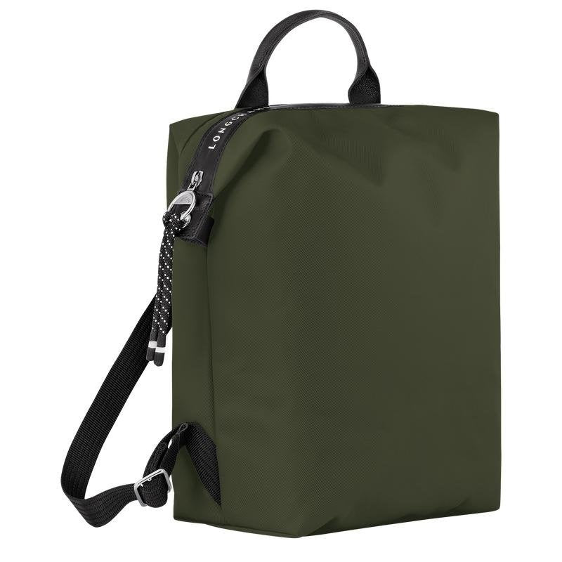 Longchamp Le Pliage Energy L Backpack in khaki color, featuring a sleek, foldable bag design with handles and adjustable straps.