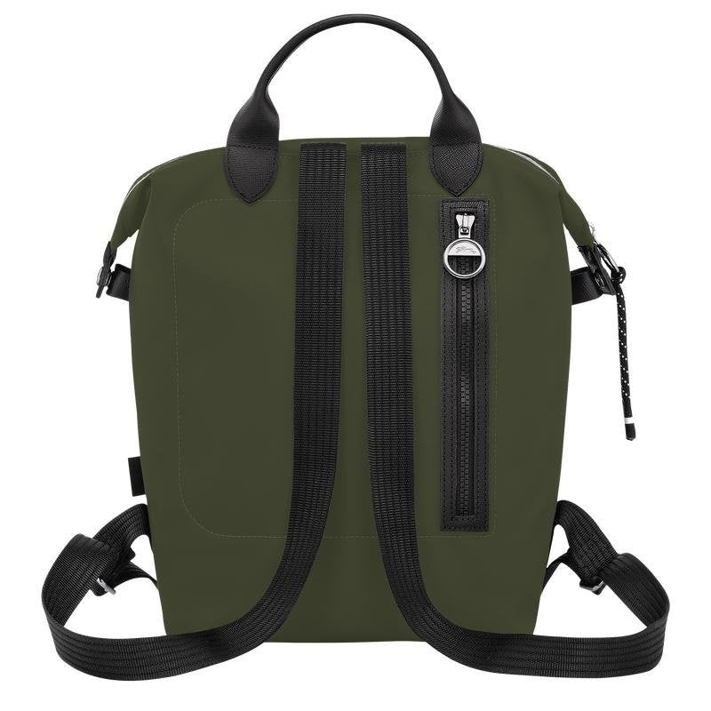 Longchamp Le Pliage Energy L backpack in khaki, showcasing its sleek bag design with sturdy straps and spacious interior.
