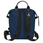 Longchamp Le Pliage Energy L Backpack in navy, lightweight bag with durable fabric and signature design, shown in close-up view.