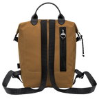 Longchamp Le Pliage Energy L backpack in tobacco color, sleek nylon bag with leather accents and top handle, front flap closure.
