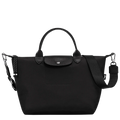 Black Longchamp Le Pliage Energy L handbag with structured design and top handles, shown on a plain background.