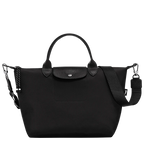 Black Longchamp Le Pliage Energy L handbag with structured design and top handles, shown on a plain background.