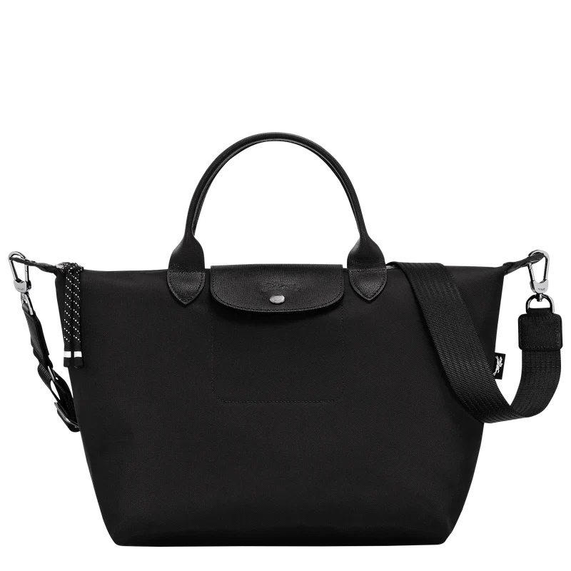 Longchamp Le Pliage Energy L handbag in black with structured design and top handles, showcasing its spacious and stylish look.