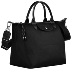 Longchamp Le Pliage Energy L Handbag in black with structured design and top handles, showcasing its stylish and functional appearance.
