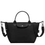 Longchamp Le Pliage Energy S handbag in black, stylish nylon bag with leather handles and compact design.