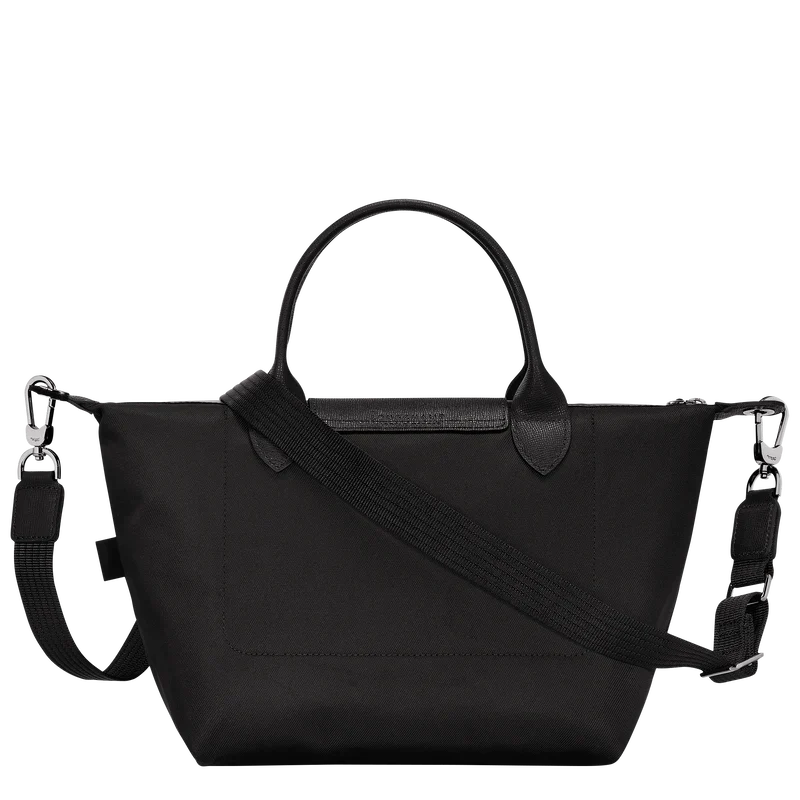 Longchamp Le Pliage Energy S handbag in black, compact tote bag with leather handles and signature nylon exterior.