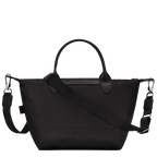 Longchamp Le Pliage Energy S handbag in black, compact tote bag with leather handles and signature nylon exterior.
