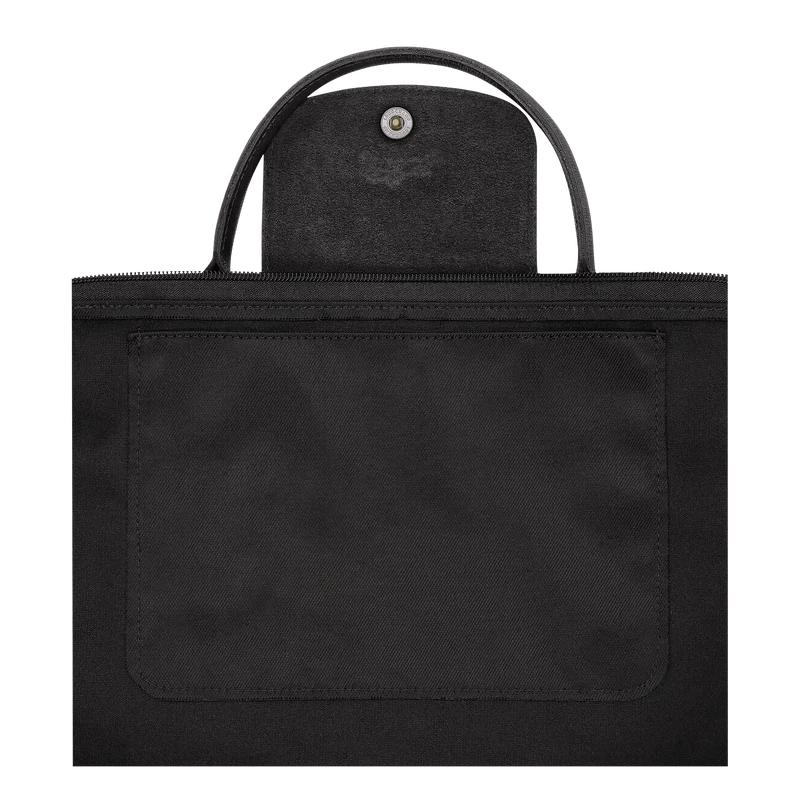 Longchamp Le Pliage Energy S handbag in black, showing a compact, stylish tote with leather handles and sleek design.