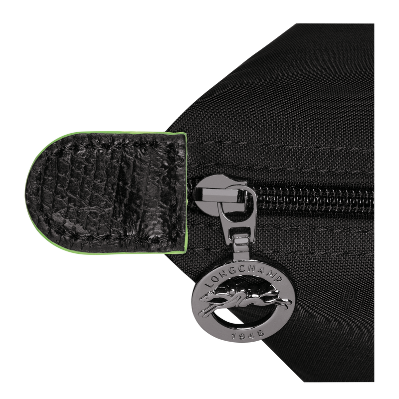 Longchamp Le Pliage Green L Tote bag in black fabric, showing the spacious design and sturdy handles.
