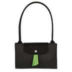 Longchamp Le Pliage Green L Tote bag in black, fabric handbag with sturdy handles and classic design.