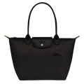Longchamp Le Pliage Green M tote bag in black, showcasing its sleek design and durable fabric.
