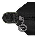 Longchamp Le Pliage Green M tote bag in black, showcasing the fabric texture and classic design with leather handles.
