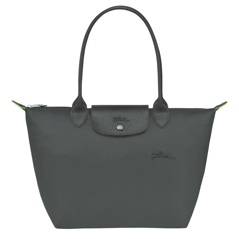 Longchamp Le Pliage Green M Tote Bag in Graphite color, showcasing durable nylon material and classic design.
