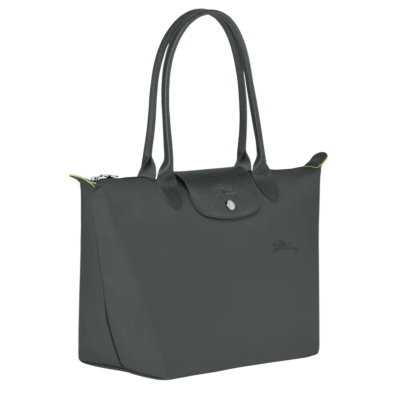 Longchamp Le Pliage Green M tote bag in Graphite color, featuring a lightweight, foldable design and durable fabric.