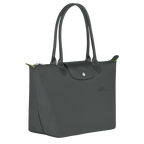 Longchamp Le Pliage Green M tote bag in Graphite color, featuring a lightweight, foldable design and durable fabric.