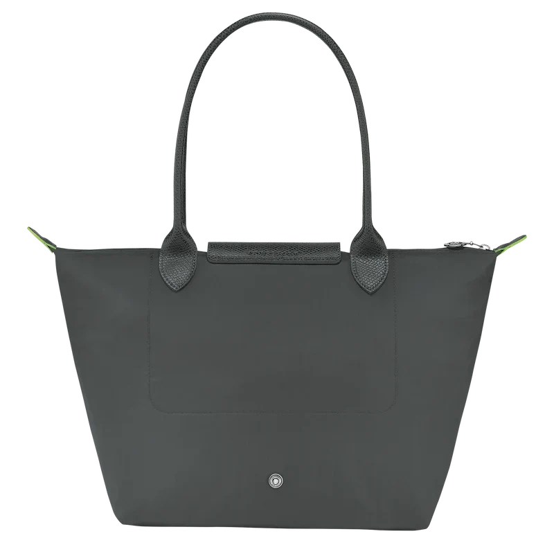 Longchamp Le Pliage Green M Tote bag in graphite color, featuring durable fabric and leather handles, displayed against a neutral background.
