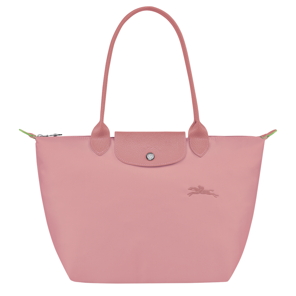 Longchamp Le Pliage Green M Tote Bag with Petal Pink accents, stylish and lightweight for everyday use.