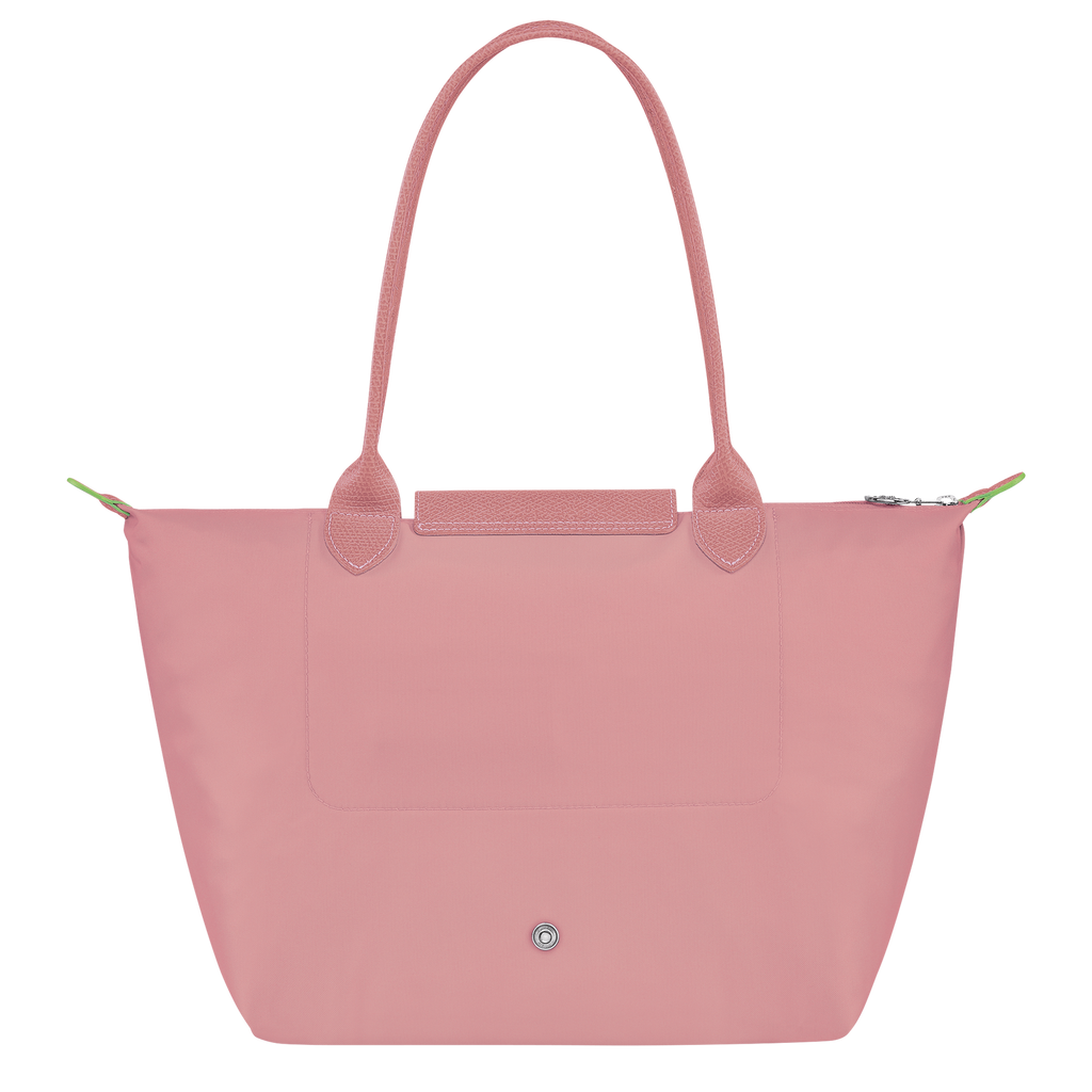 Longchamp Le Pliage Green M Tote Bag in Petal Pink, lightweight nylon design with leather handles and classic foldable style.