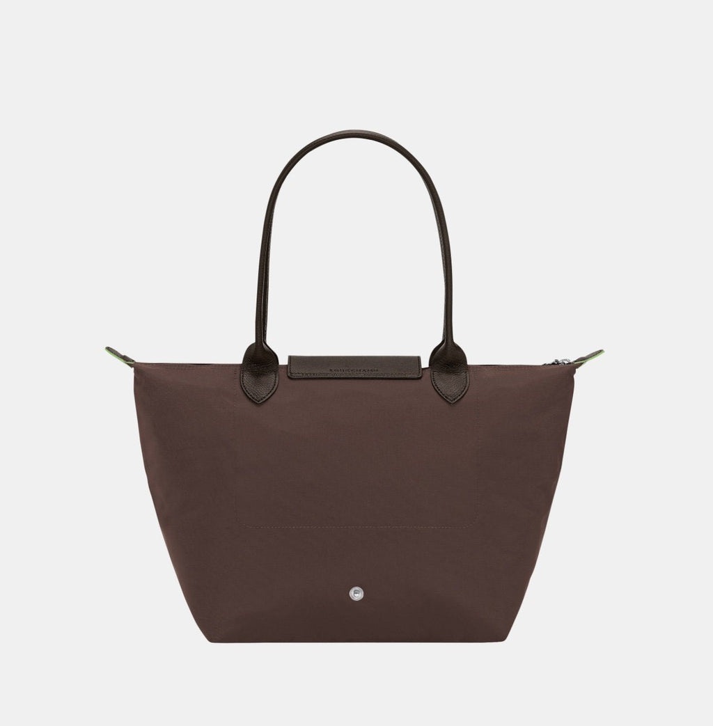 Longchamp Le Pliage Green M Tote Bag in Mocha, showing its durable fabric and classic design with handles and foldable style.