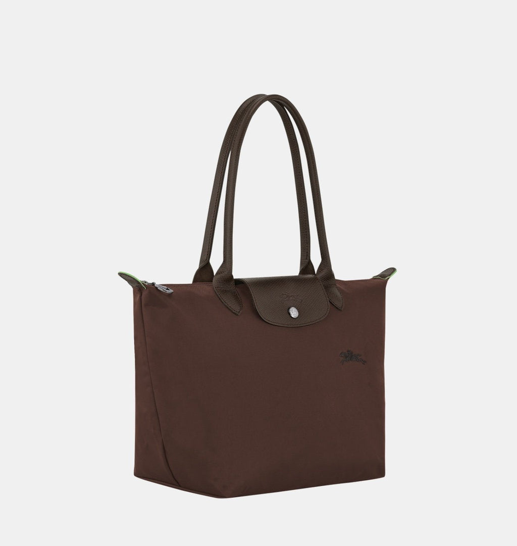 Longchamp Le Pliage Green M Tote bag in Mocha, showing the foldable fabric design and sturdy handles.