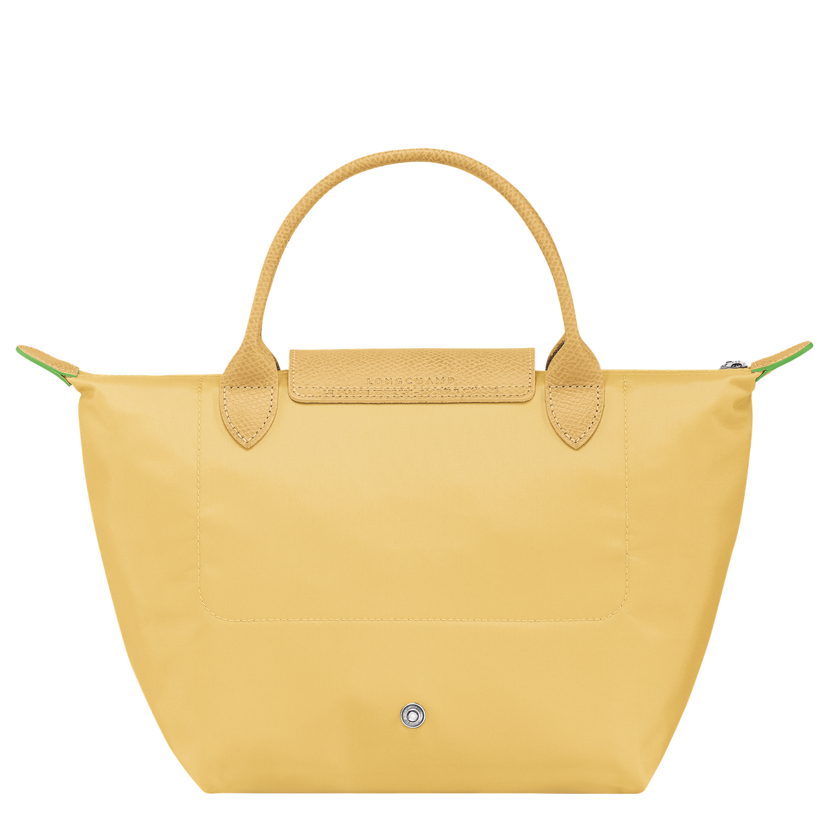 Longchamp Le Pliage Green S handbag in wheat color, featuring a compact bag design with handles, on a plain background.