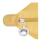 Longchamp Le Pliage Green S handbag in wheat color, featuring a compact tote design with leather handles and signature logo.