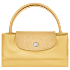 Longchamp Le Pliage Green S Handbag in wheat color, soft nylon bag with leather handles and foldable design.