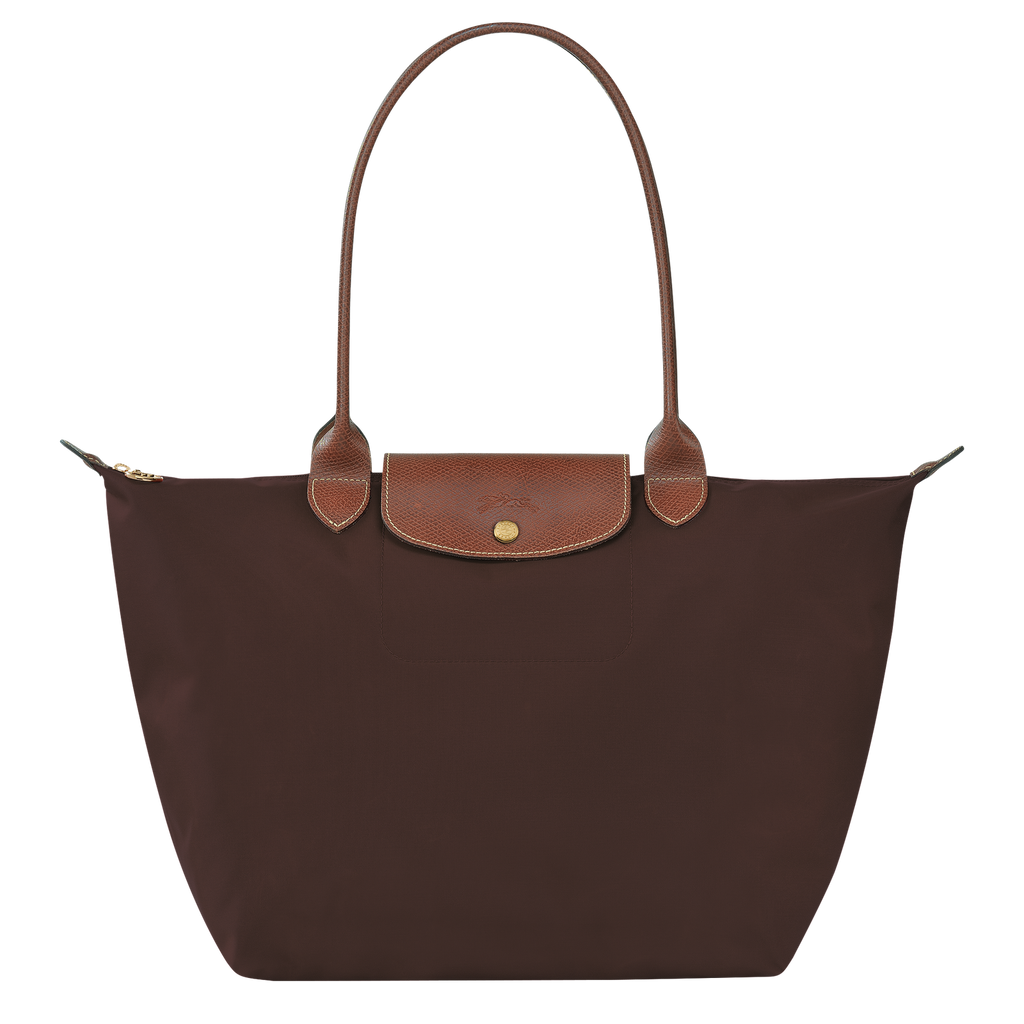 Longchamp Le Pliage Original L tote bag in ebony, showcasing its sleek, foldable nylon design with leather handles.