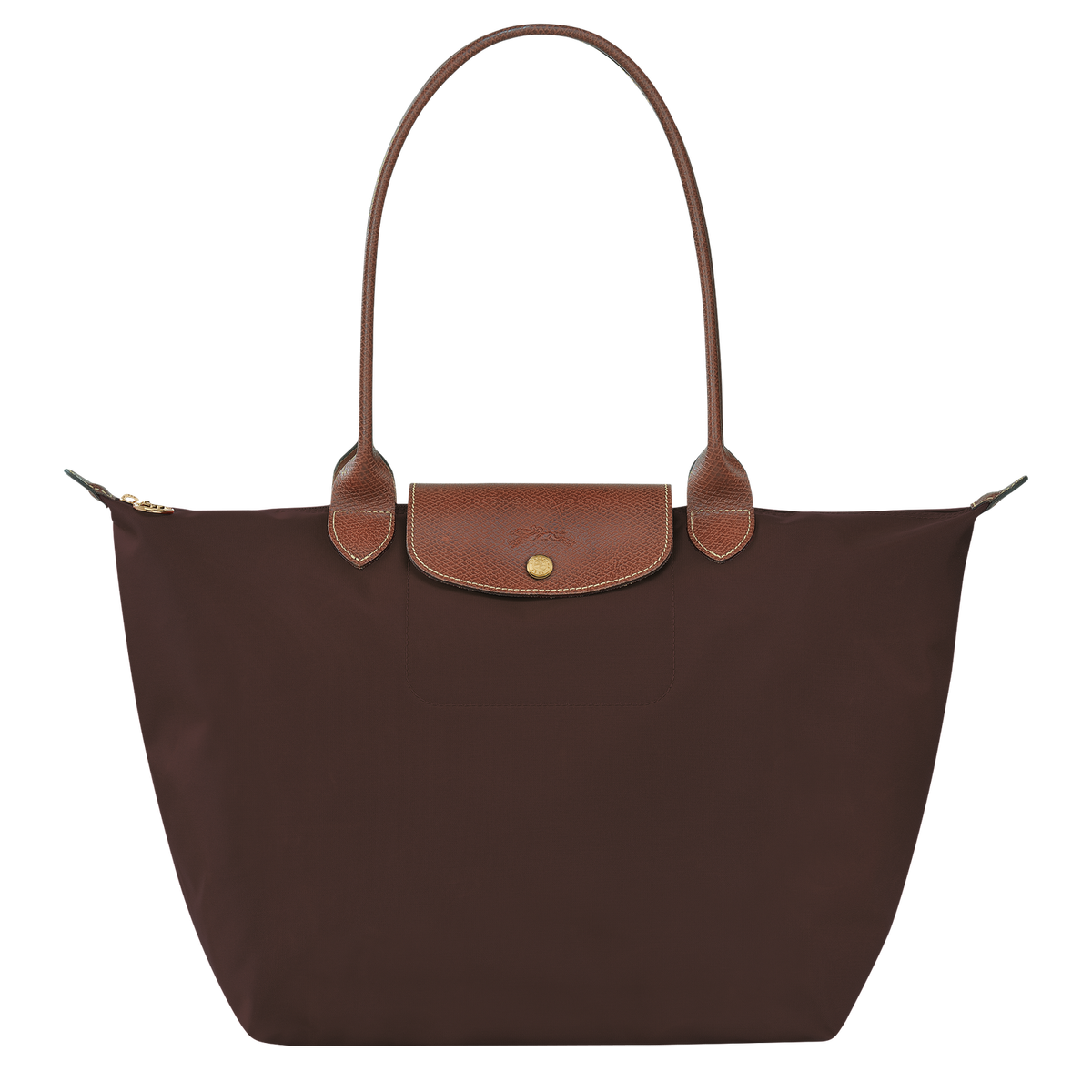 Longchamp Le Pliage Original L Tote bag in ebony, stylish nylon bag with leather handles and foldable design.
