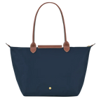 Longchamp Le Pliage Original L tote bag in navy fabric with leather handles, lightweight and foldable for versatile use.