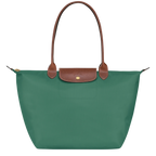 Longchamp Le Pliage Original L tote bag in sage green, lightweight nylon with leather handles, displayed on a plain background.