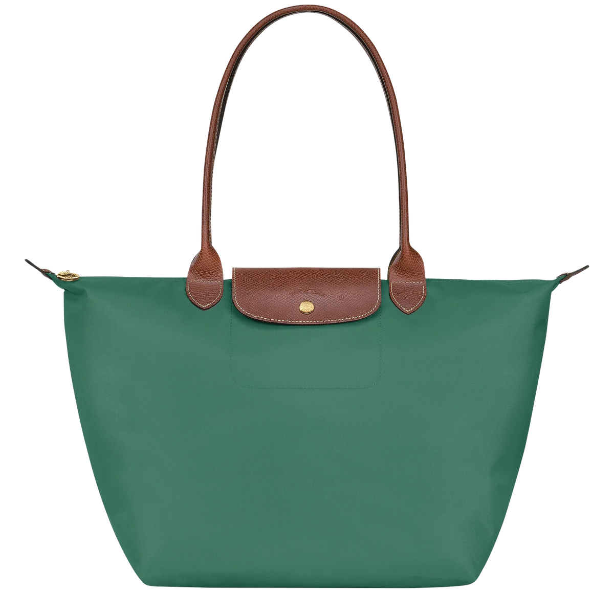 Longchamp Le Pliage Original L tote bag in sage green, lightweight nylon with leather handles, displayed on a plain background.