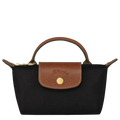 Longchamp Le Pliage Original pouch with handle in black, showcasing its compact design and durable fabric.
