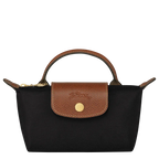 Longchamp Le Pliage Original pouch with handle in black, showcasing its compact design and durable fabric.