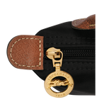 Longchamp Le Pliage Original Pouch with handle in black, lightweight bag with zipper closure and fabric handle.