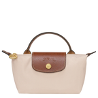 Longchamp Le Pliage Original pouch with handle, made of paper in wine color, showcasing its compact, foldable bag design.