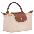 Longchamp Le Pliage Original pouch bag with paper handle in wine color, featuring a compact, foldable design and sturdy handle.