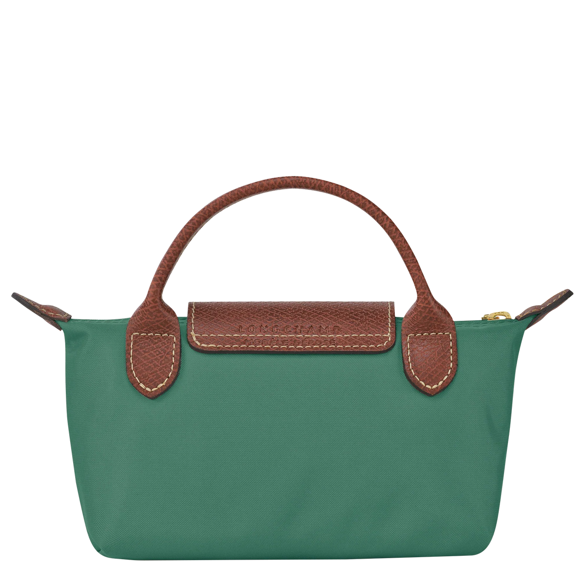 Longchamp Le Pliage Original Pouch with handle in Sage, compact bag with a sleek design and durable fabric, perfect for everyday use.