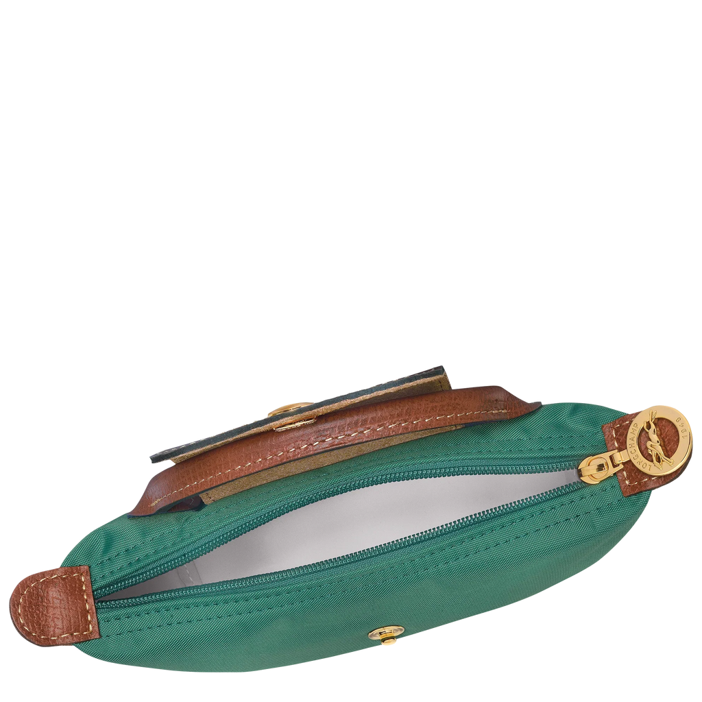 Longchamp Le Pliage Original Pouch with handle in sage green, lightweight bag with a sleek design and durable material.