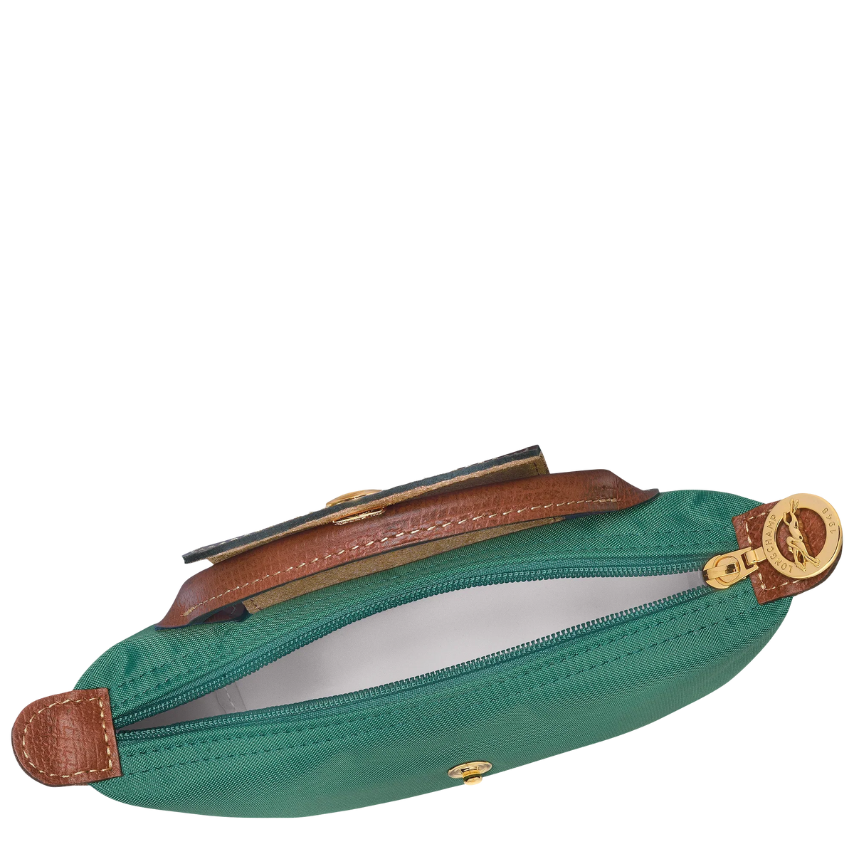 Longchamp Le Pliage Original Pouch with handle in sage green, lightweight bag with a sleek design and durable material.