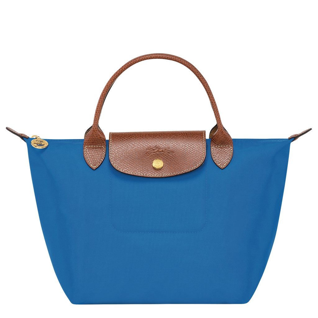 Longchamp Le Pliage Original S handbag in cobalt blue, showcasing lightweight canvas with leather handles and compact design.