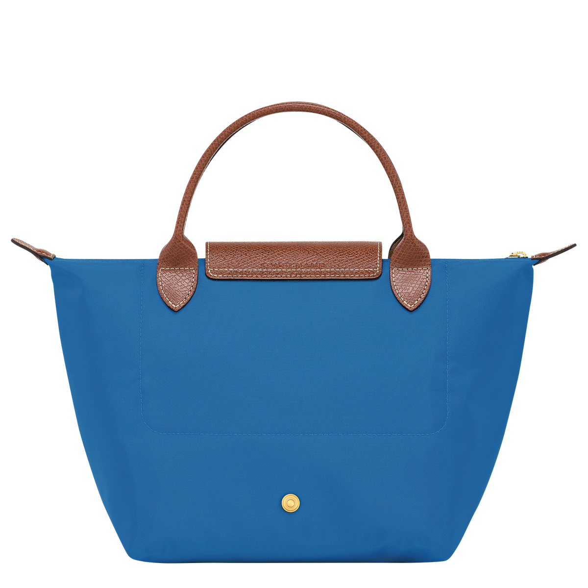 Longchamp Le Pliage Original S handbag in cobalt blue, showcasing a lightweight, foldable bag with leather handles and logo detail.