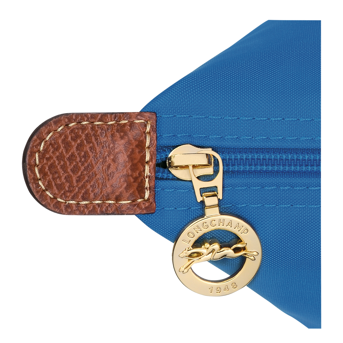 Longchamp Le Pliage Original S handbag in cobalt blue with nylon and leather handles, compact and lightweight design.