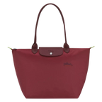 Longchamp Le Pliage Green L Tote Bag with Pomegranate accents, showcasing durable fabric and spacious design.