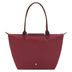 Longchamp Le Pliage Green L Tote bag with pomegranate-colored accents, casual design, and durable fabric.