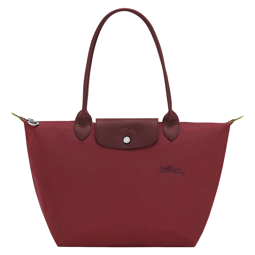 Longchamp Le Pliage Green M Tote Bag featuring a Pomegranate design, showcasing its durable fabric and spacious interior.